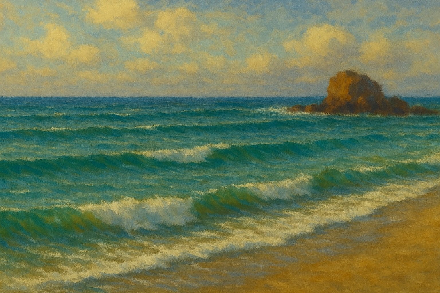 Silent Breaker coastal painting for serene home and office interiors by Sandy Abbott