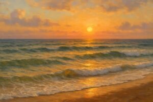 Golden Sunset Over Ocean Waves