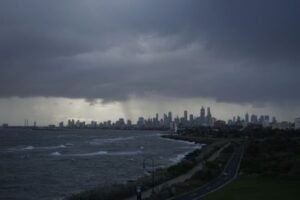 Storm clouds over Melbourne on a winters day.
